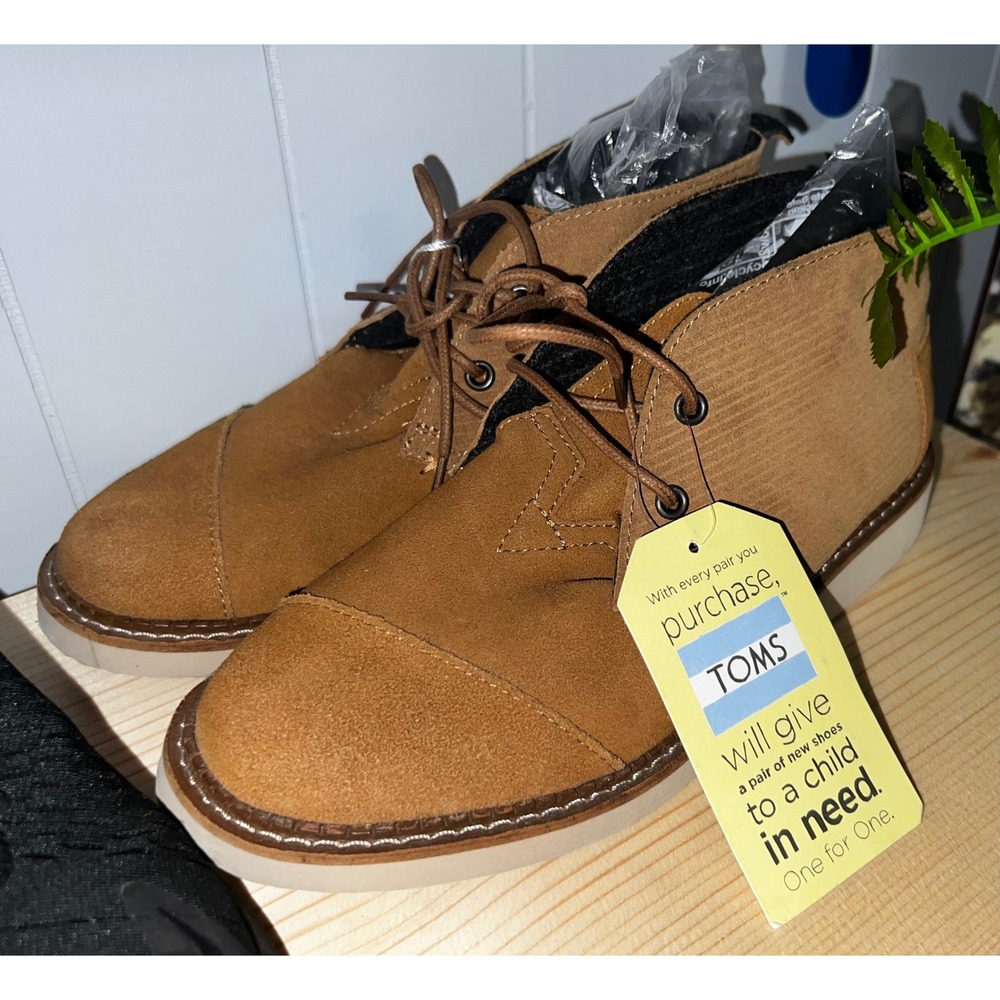 TOMS Mens Chukka Desert Boots Tan Suede Corduroy Lace Up Mid Top‎ Shoes Size 7.5